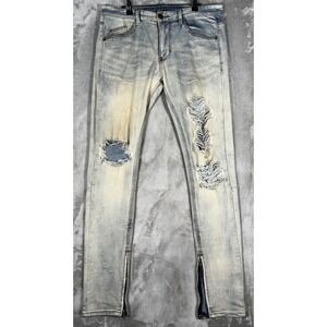 KDNK 1141411 Jeans Distressed Mens 32 Light Blue Ankle Zip Streetwear